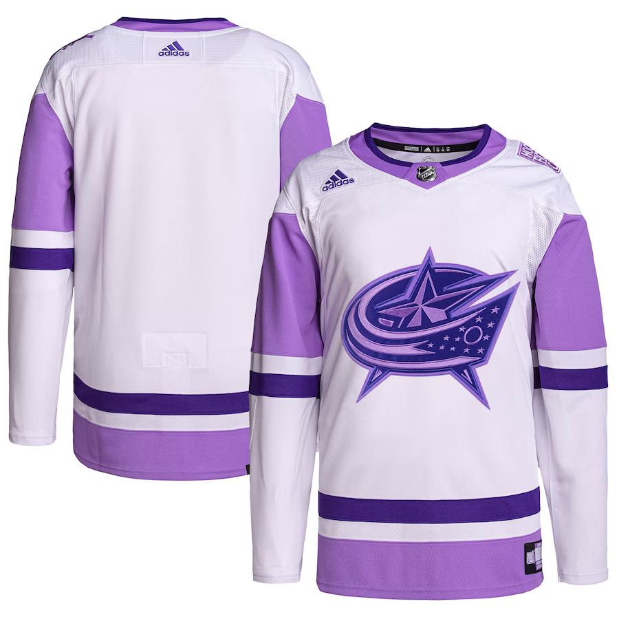 Men Columbus Blue Jackets adidas White Purple Hockey Fights Cancer Primegreen Authentic Blank Practice NHL Jersey->customized nhl jersey->Custom Jersey